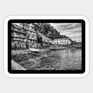 Clovelly Harbour And Houses, North Devon, England, Black And White Sticker